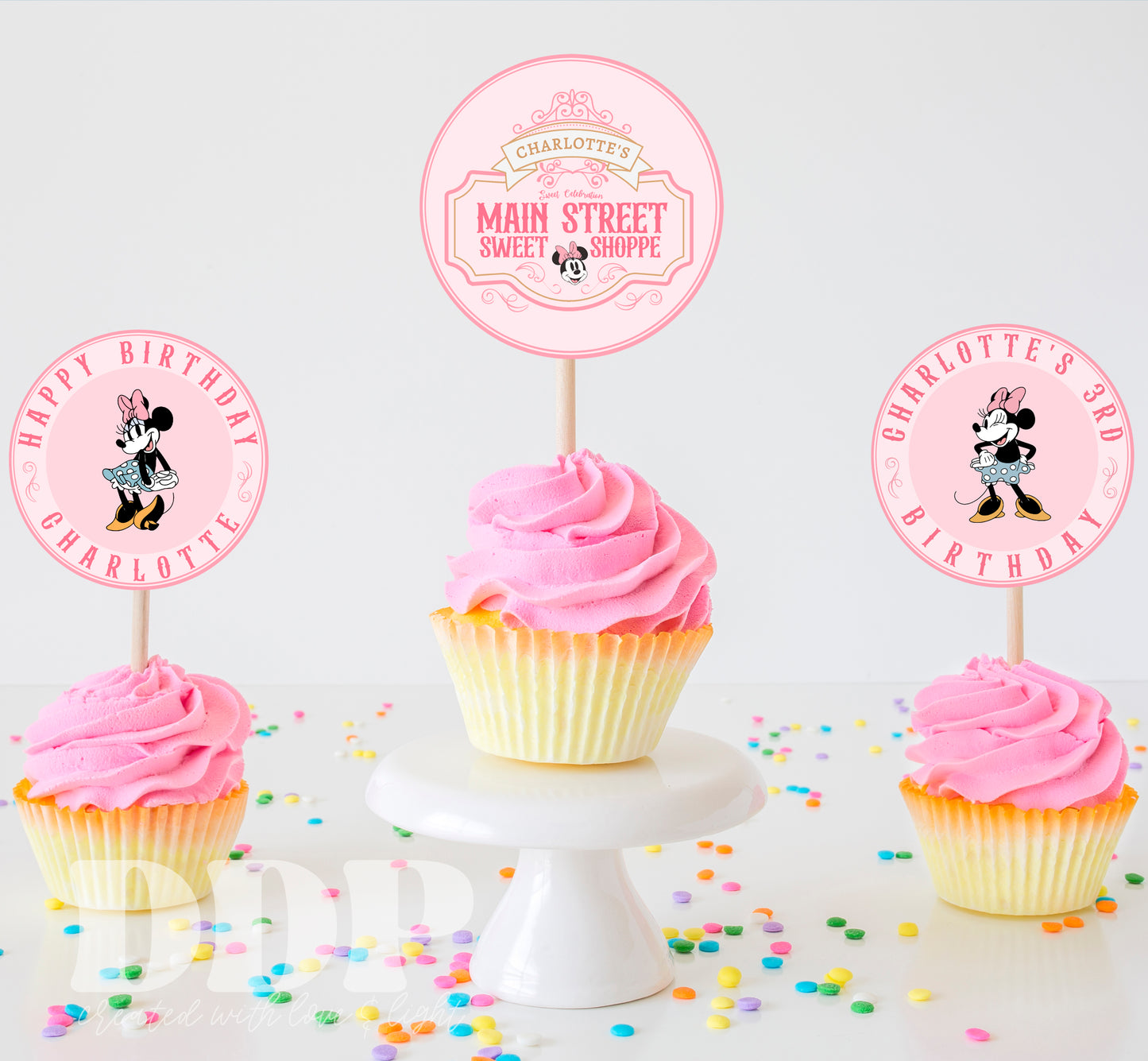 Vintage Minnie Mouse Birthday Cupcake Toppers | Retro Disney Birthday | Vintage Sweet Shop Printable Party Decor