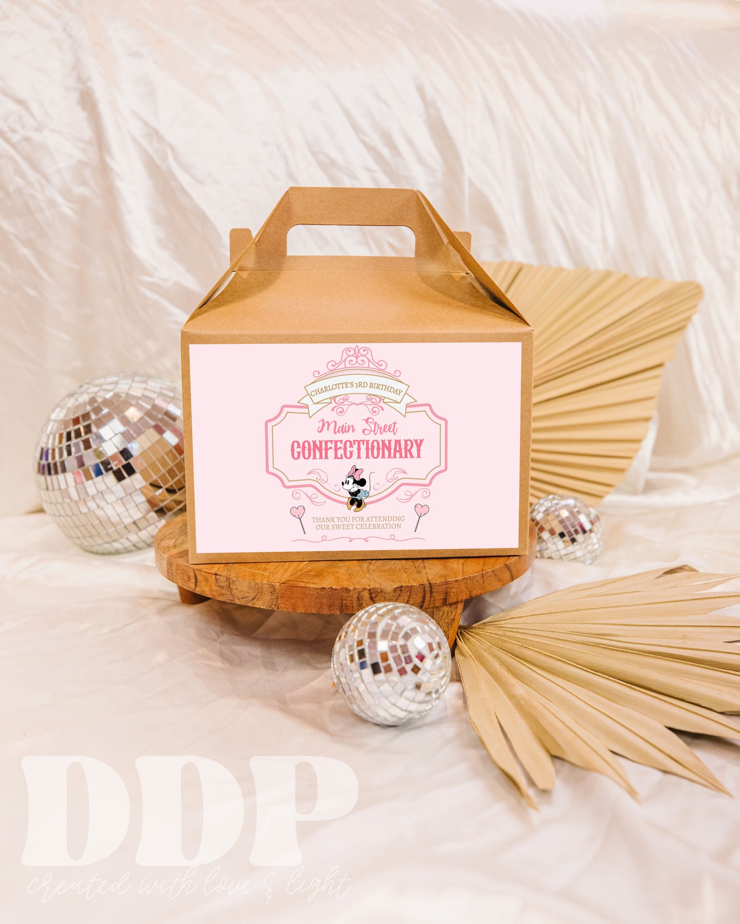 Classic Minnie Mouse Birthday Gable Box Label | Sweet Shop Confectionery Box Label | Main Street Sweet Store Favors Label
