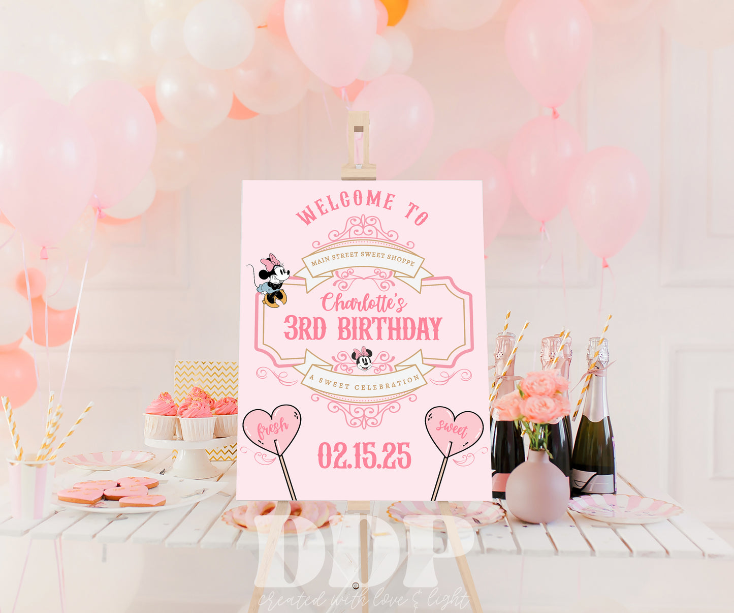 Classic Minnie Mouse Birthday Welcome Sign | Vintage Disneyland Sweet Store Birthday | Sweet Shop Birthday Sign
