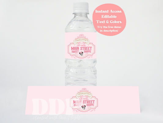 Classic Minnie Mouse Birthday Water Bottle Label | Vintage Disneyland Sweet Store Birthday