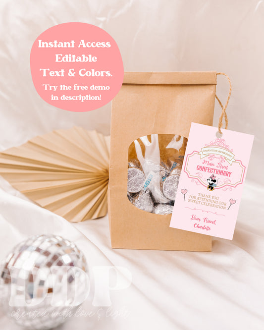 Classic Minnie Mouse Favor Tag | Disneyland Birthday Thank You Tag | Vintage Mickey Birthday | Minnie Birthday