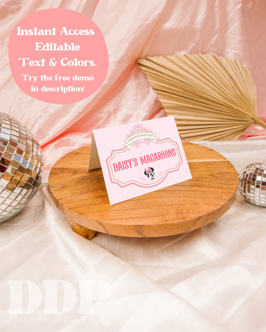 Classic Minnie Mouse Food Tent Label | Vintage Disneyland Sweet Store Buffet Card | Vintage Disney Printable Party Decor