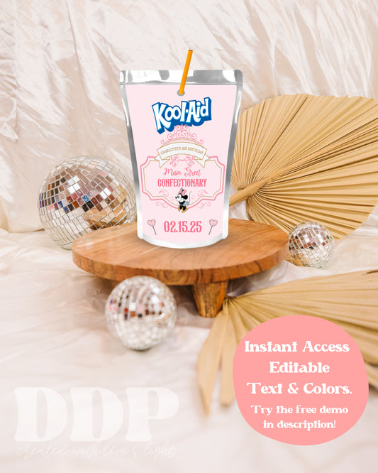 Classic Minnie Mouse Juice Pouch Label | Vintage Disney Sweet Shop Printable Party Decor