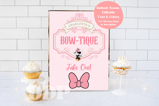Classic Minnie Mouse Birthday Table Signs | Minnie Bowtique Sign | Vintage Disneyland Sweet Store Birthday | Sweet Shop Birthday Signs