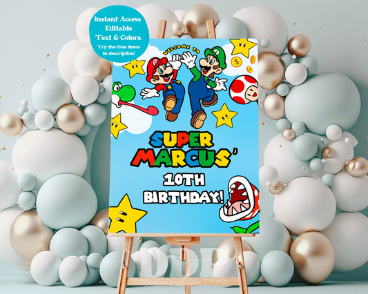 Super Mario Birthday Welcome Sign | Mario Bros Printable Party Decor | Super Mario Boy Birthday Party Theme