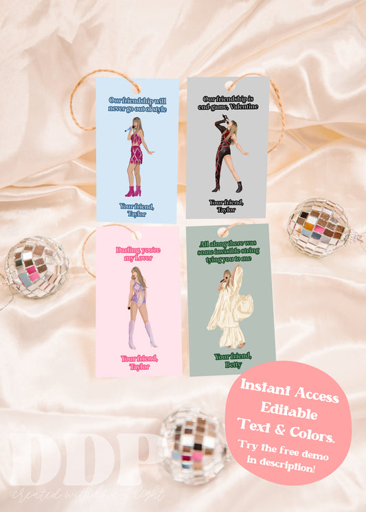Taylor Swift Valentine's Bundle | Eras Tour Printable Valentine Tags | Swiftie Valentine Cards | Galentine's Day Cards