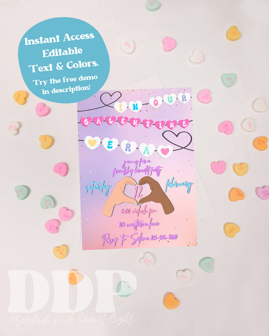 Valentine Era Friendship Bracelet Invitation | Taylor Swift Eras Galentine's Party | Editable Swiftie Eras Party Invite Template