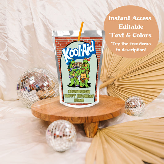 TMNT Birthday Juice Pouch Label | Teenage Mutant Ninja Turtles Printable Party Decor | Kids-Themed Ninja Turtles Drink Label
