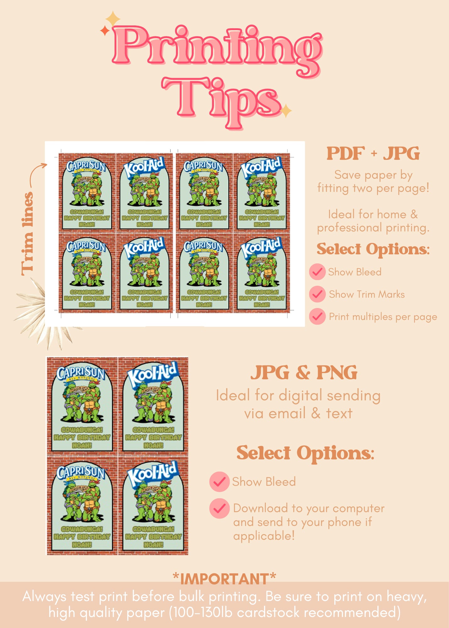 TMNT Birthday Juice Pouch Label | Teenage Mutant Ninja Turtles Printable Party Decor | Kids-Themed Ninja Turtles Drink Label