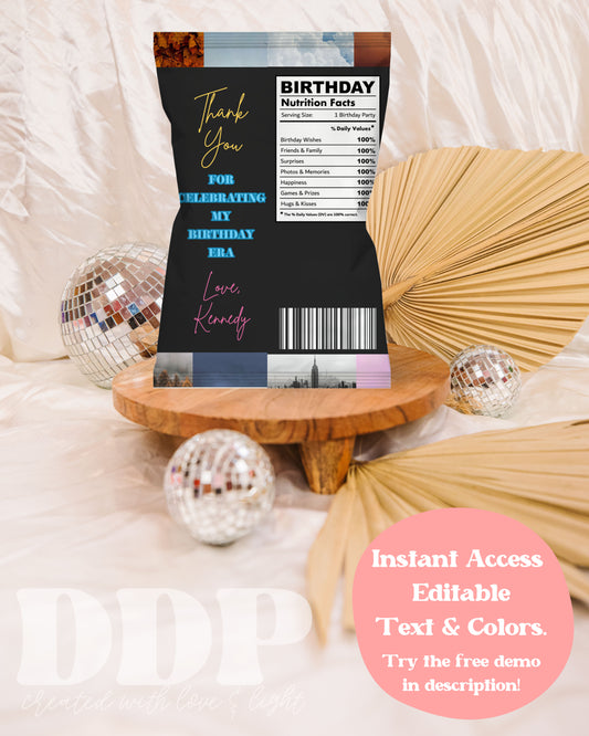 Eras Tour In Her Birthday Era Chip Bag Label | Swiftie Printable Party Decor