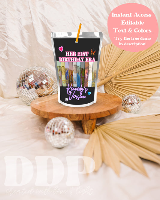 Eras Tour In Her Birthday Era Juice Pouch Label | Swiftie Printable Party Decor