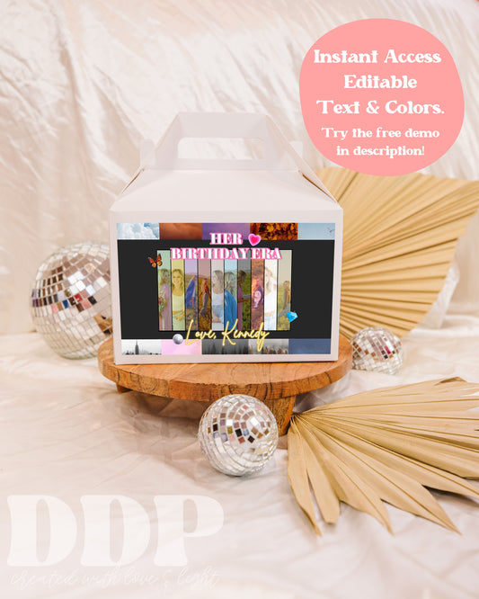 Taylor Swift Eras Tour Inspired Birthday Gable Box Label | Swiftie Eras Printable Party Decor