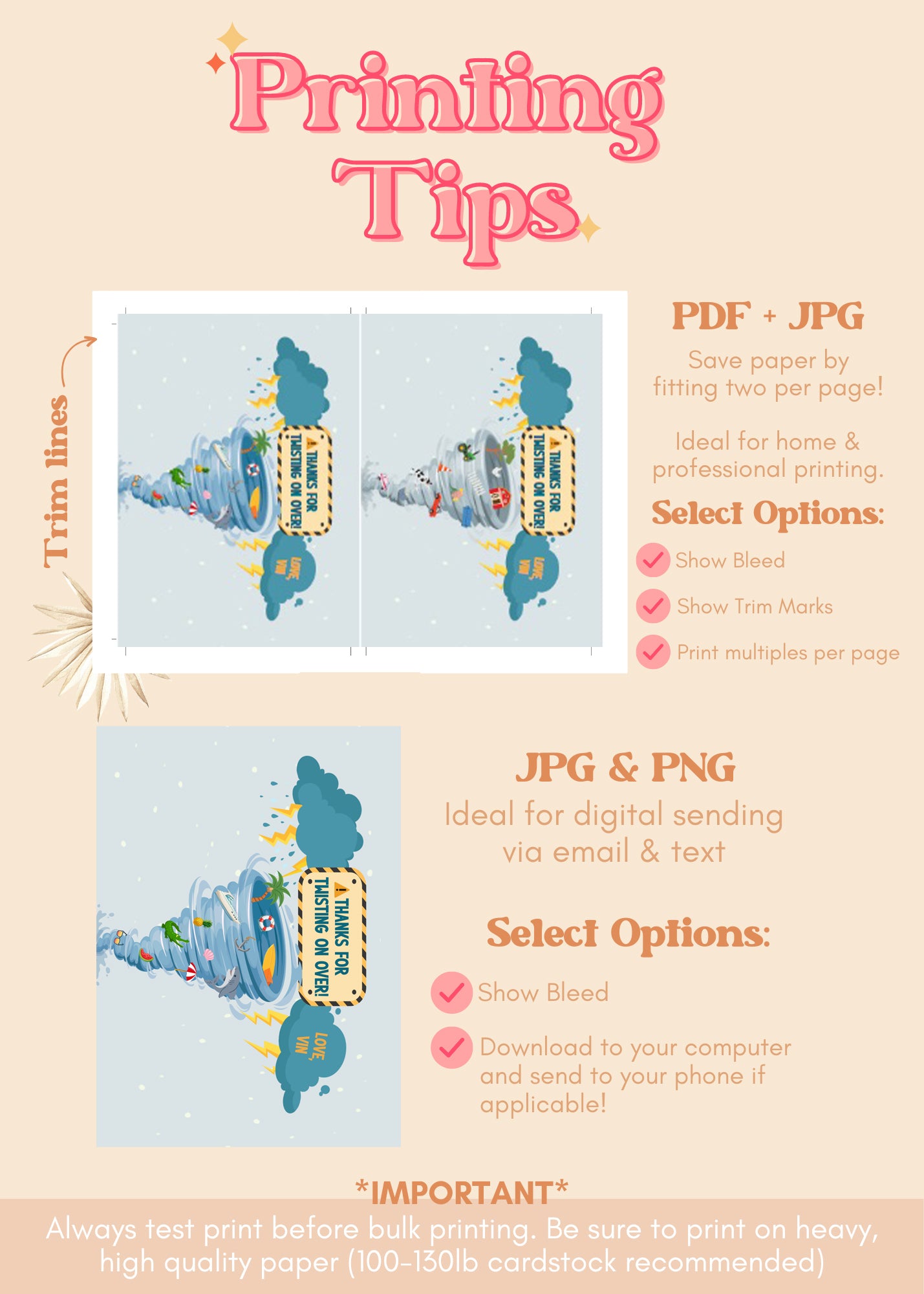 TWONADO / FOURNADO Birthday Thank You Card | Storm Hurricane Theme Printable Party Supplies