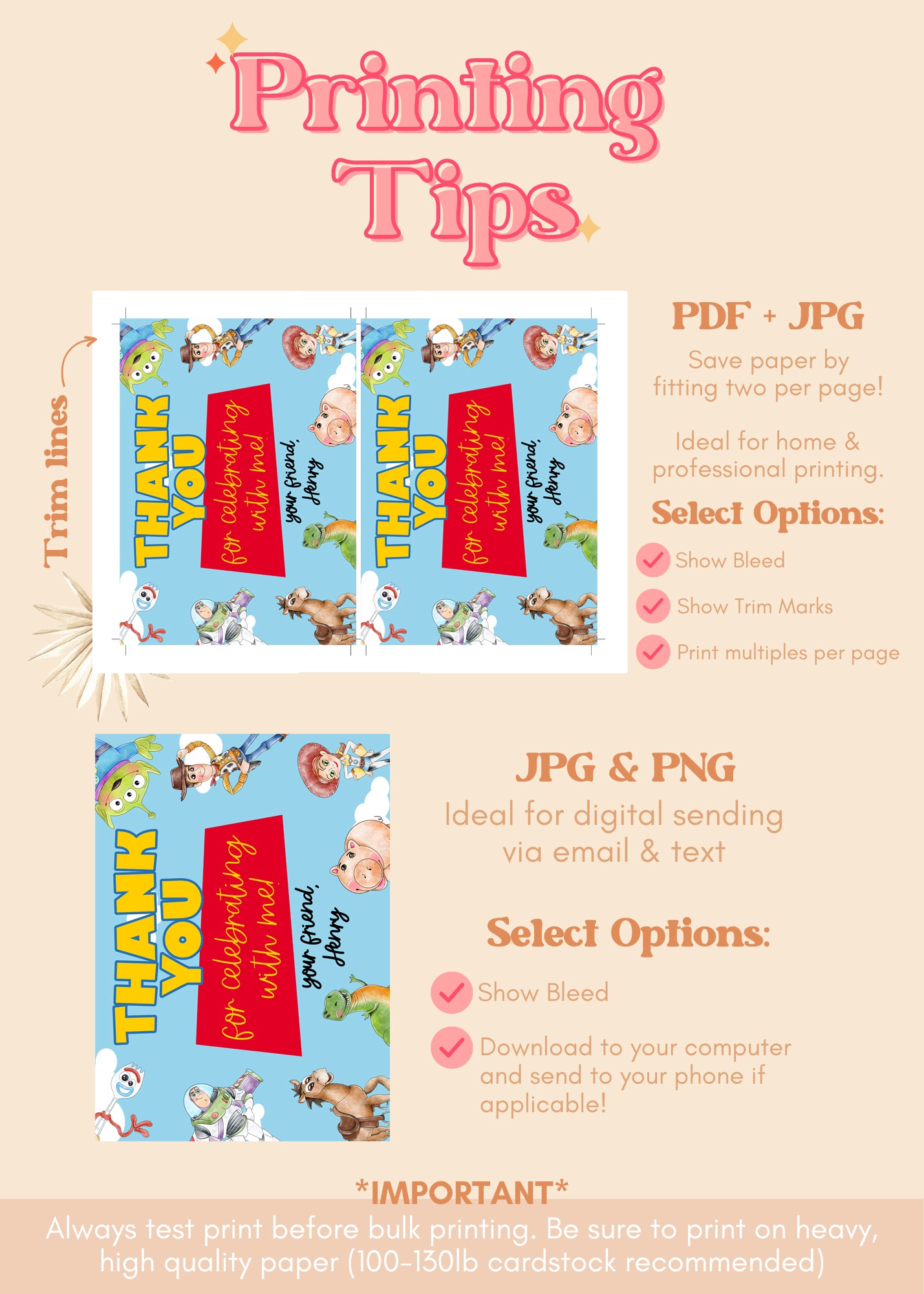 Toy Story Inspired Birthday Thank You Card | Infinity and Beyond Birthday Printable Party Supplies