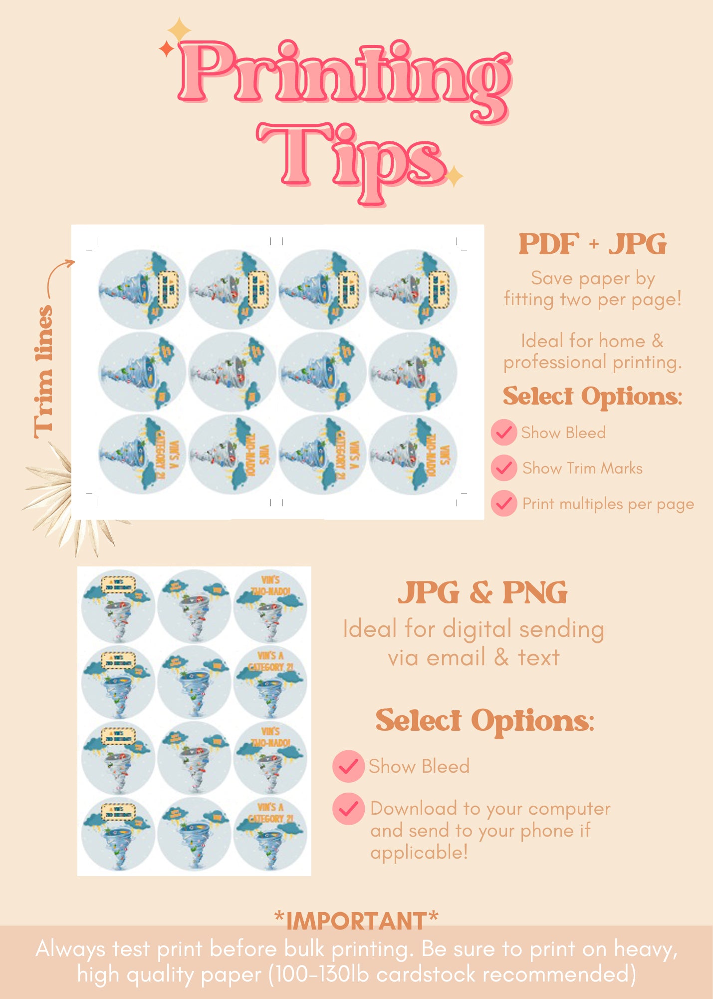 TWONADO / FOURNADO Cupcake Topper | Hurricane Cupcake Topper | Tornado Twister Printable Party Decor | Storm Birthday Cake Topper