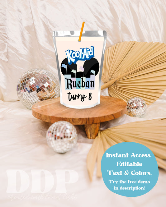 Disneyland Juice Pouch Label | Vintage Theme Park Printable Party Decor | Capri Sun Koolaid Jammers Label | Disney Boy Birthday