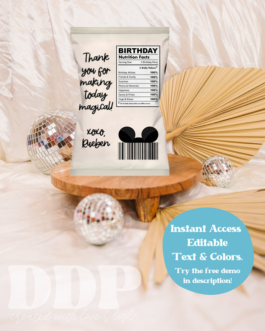 Disneyland Chips Bag Label | Vintage Disney Printable Party Decor | Disney Boy Birthday