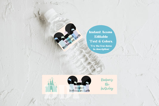 Disneyland Water Bottle Label | Vintage Disney Park Birthday Editable Water Bottle Label Template | Disney Boy Birthday