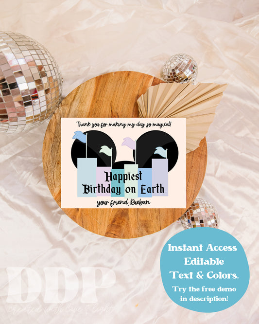 Disneyland Thank You Card | Vintage Theme Park Party Decor | Retro Disneyland Printable Party Supplies | Disney Boy Birthday