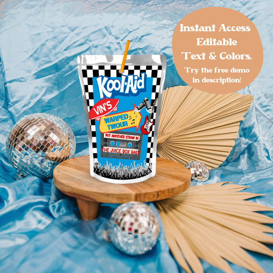 Warped Tour 2nd Birthday Juice Pouch Label | Warped Two-ur Printable Birthday Party Decor | Rock Concert Drink Label