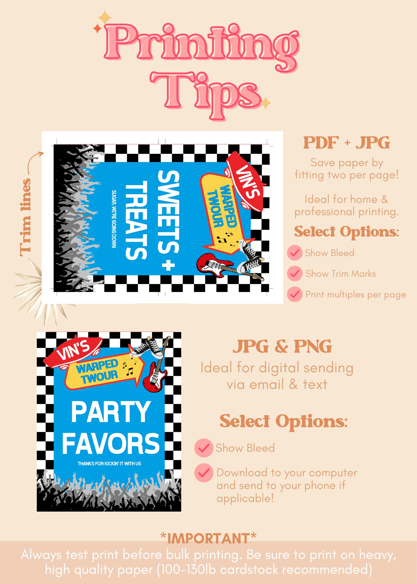 Warped Tour Birthday Party Table Sign | Warped Two-ur Printable Party Supplies | Emo Rock Concert Birthday Party Table Sign