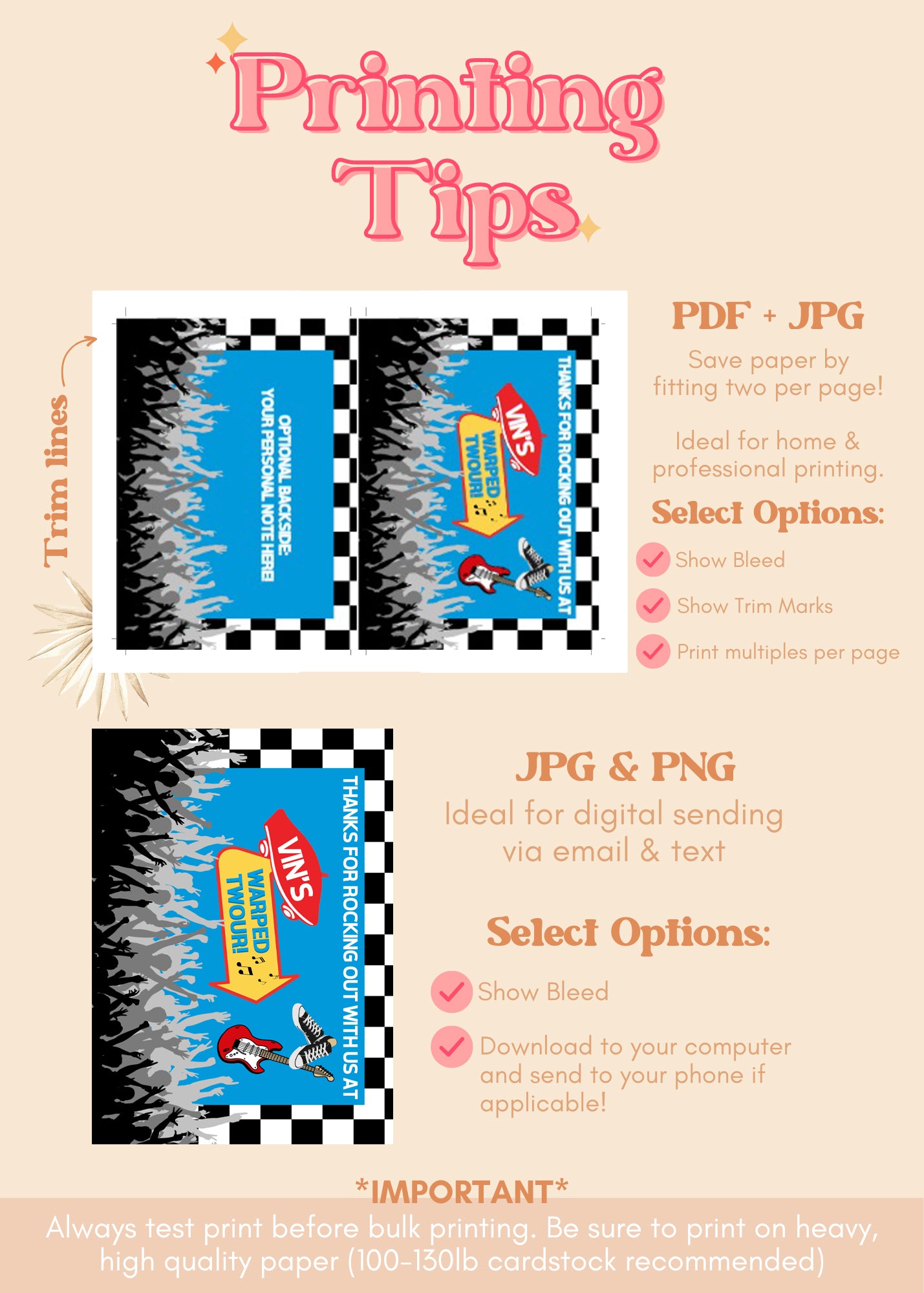 Warped Tour Thank You Cards | Warped Two-ur Rock Concert Birthday Thank You