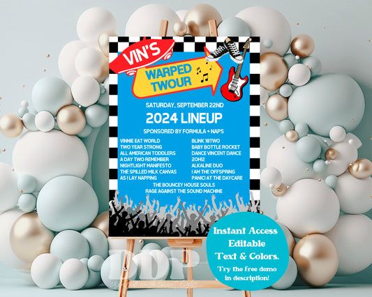Warped Tour Welcome Sign | Warped Two-ur Printable Party Decor | Rock Concert Birthday Boy Party Theme