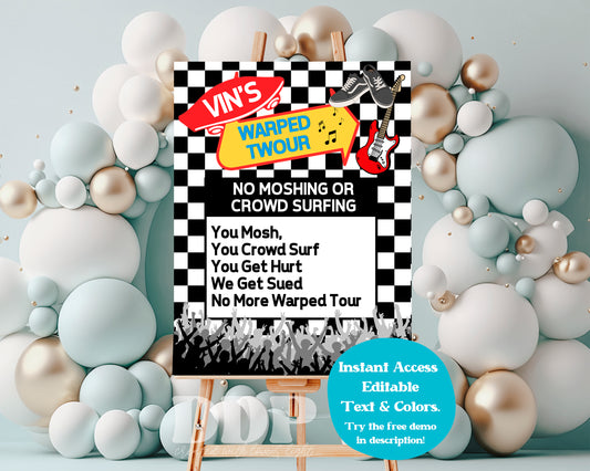 Warped Tour Mosh Pit Rules Welcome Sign | Warped Two-ur Printable Party Decor | Rock Concert Birthday Boy Party Theme