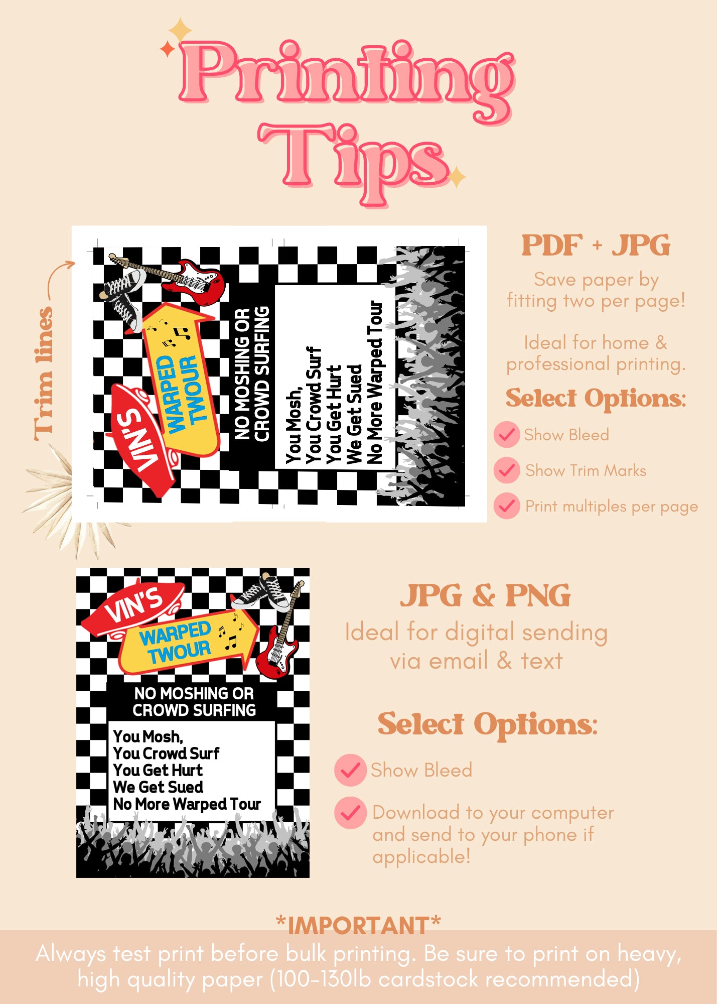 Warped Tour Mosh Pit Rules Welcome Sign | Warped Two-ur Printable Party Decor | Rock Concert Birthday Boy Party Theme