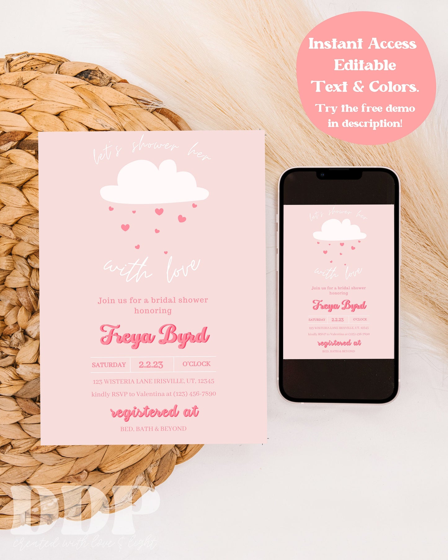 Valentine's Day Bridal Shower Invitation | Retro Heart Bridal Shower Invite | Shower Her With Love Bridal Shower | Editable Invite Template