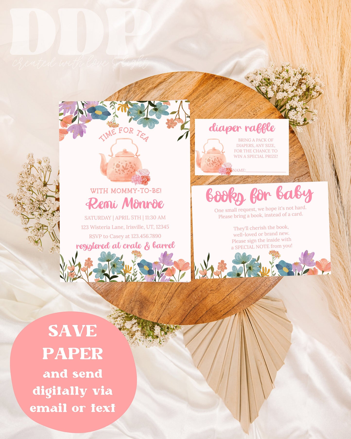 Time for Tea Baby Shower Invitation Suite | Tea Party Baby Shower Invite | Spring Floral Baby Shower Invite | Baby Shower Invite Bundle