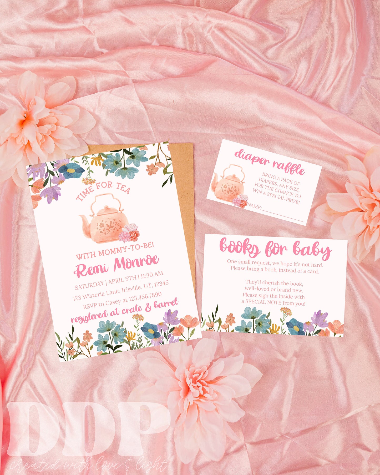 Time for Tea Baby Shower Invitation Suite | Tea Party Baby Shower Invite | Spring Floral Baby Shower Invite | Baby Shower Invite Bundle