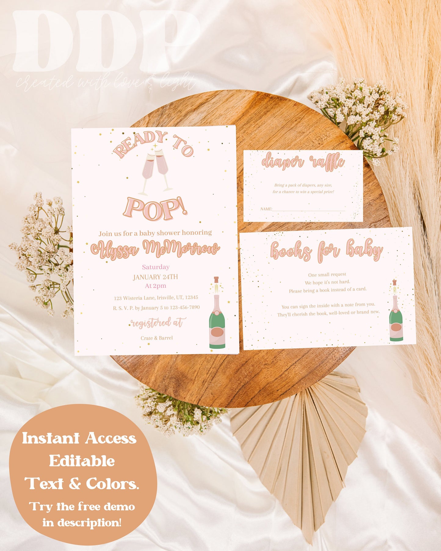 Ready to Pop Beige Baby Shower Invitation Suite | Gender Neutral Baby Shower Invite | Minimalist Baby Shower Suite