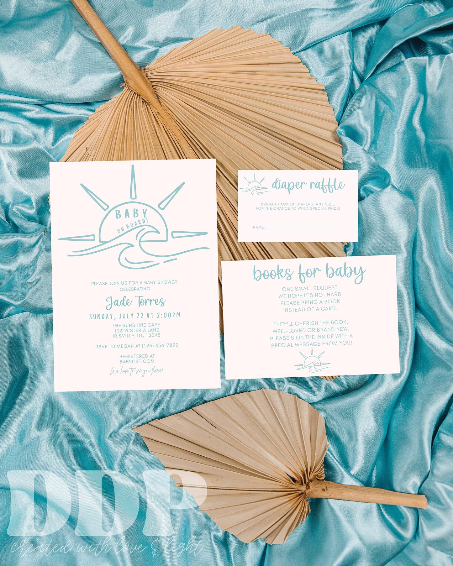 Minimalist Baby on Board Blue Baby Shower Invitation Suite | Boho Beach Baby Shower Invite | Blue Boy Baby Shower | Editable Invite Bundle
