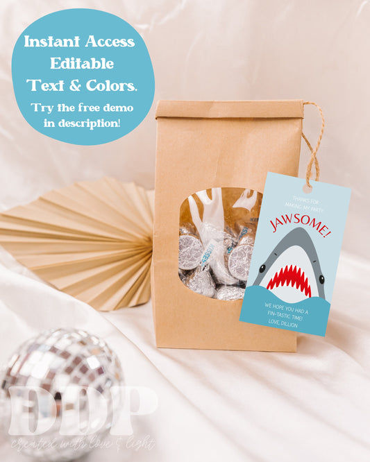 Jawsome Shark Birthday Favor Tag | Shark Birthday Thank You Tag | Jaws Shark Birthday Party Gift Tag | Instant Download | A06
