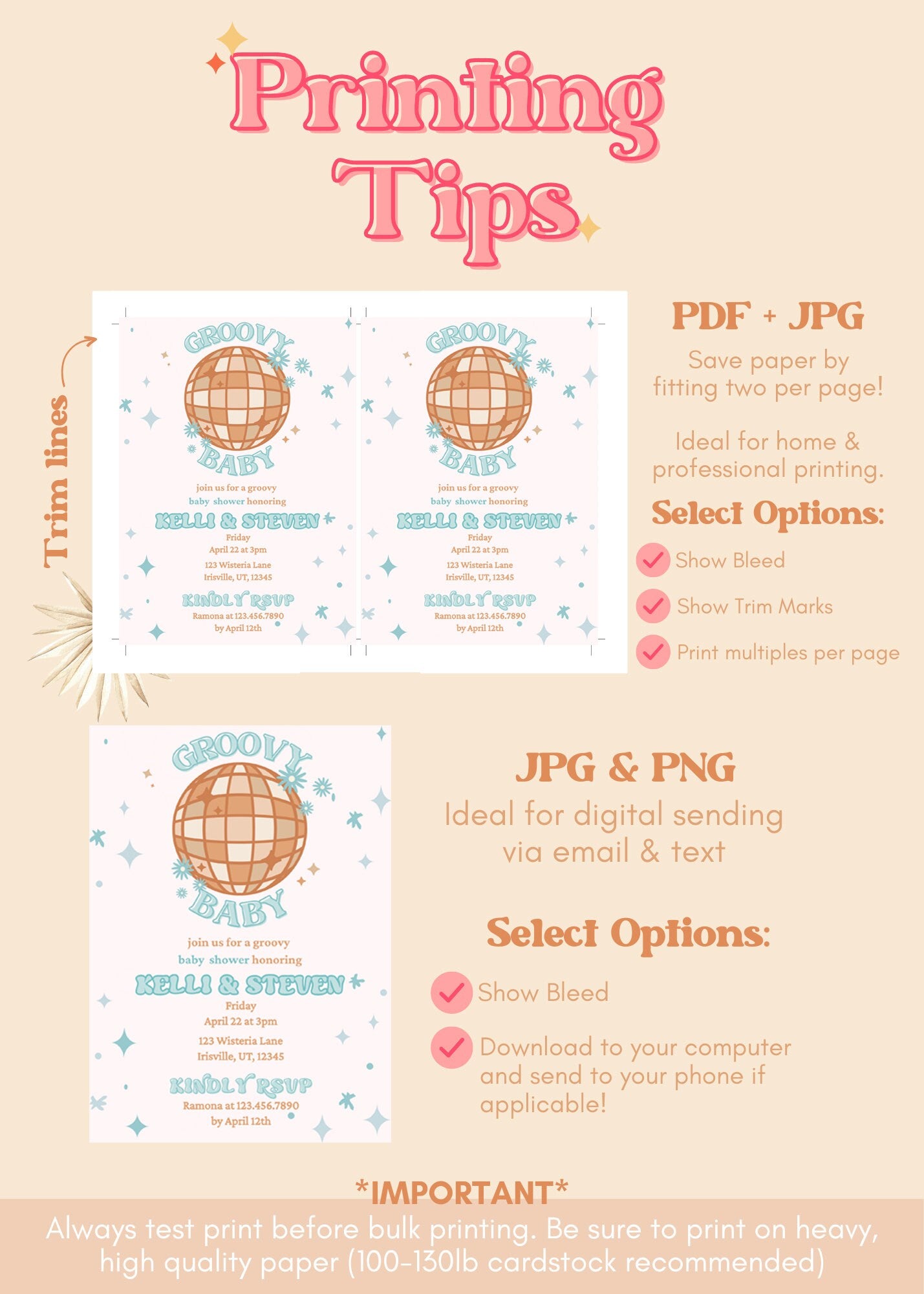 Groovy Baby Boy Shower Invitation Suite | Disco Baby Shower Invites | Retro 70s Baby Shower | Printable Invite Suite
