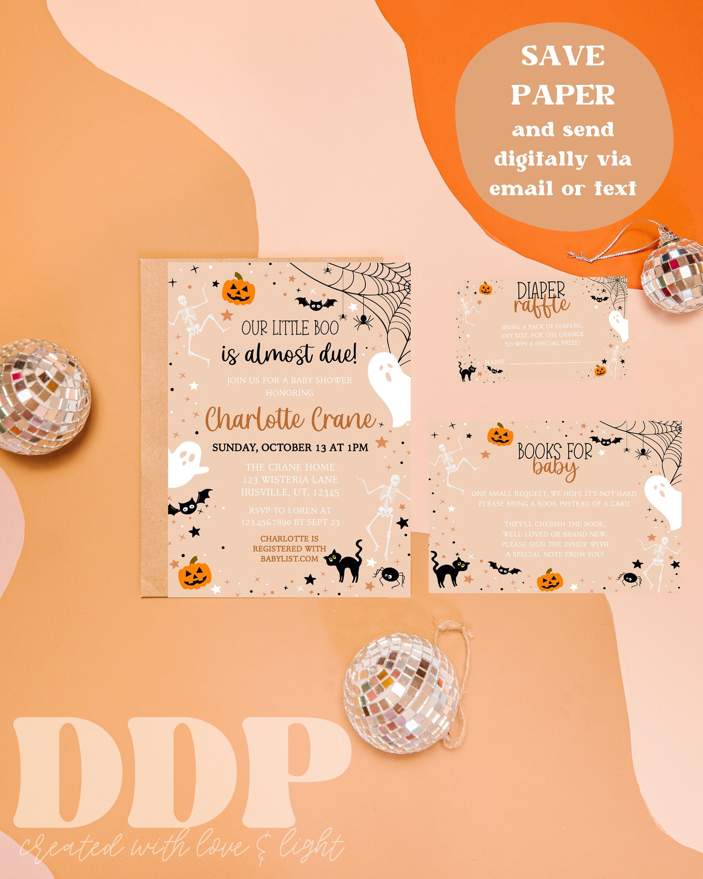 Halloween Baby Shower Editable Invitation Suite | A Little Boo is Almost Due Invite | Spooky Baby Shower invite | Neutral Fall Baby Shower