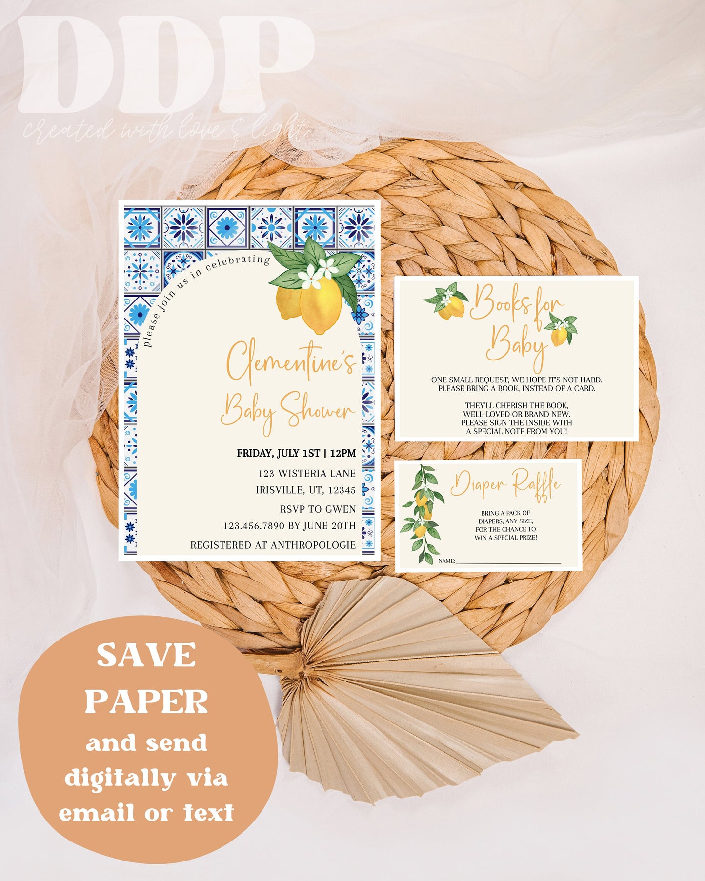 Lemon Amalfi Coast Baby Shower Invitation | Lemon Baby Shower Invite Bundle | Amalfi Lemon Baby Shower | Mamas Main Squeeze Baby Shower