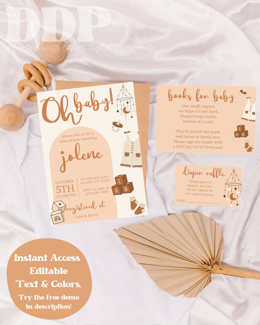 Boho Neutral Baby Shower Invitation Suite | Gender Neutral Baby Shower Invite | Minimalist Baby Shower Invite | Baby Shower Invite Bundle