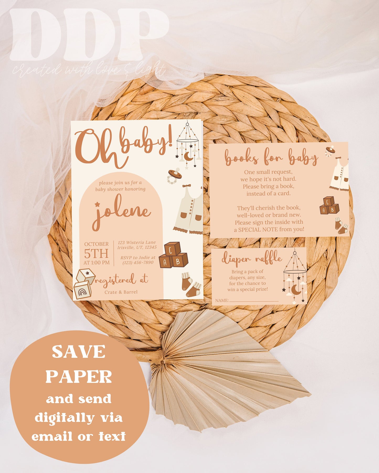 Boho Neutral Baby Shower Invitation Suite | Gender Neutral Baby Shower Invite | Minimalist Baby Shower Invite | Baby Shower Invite Bundle