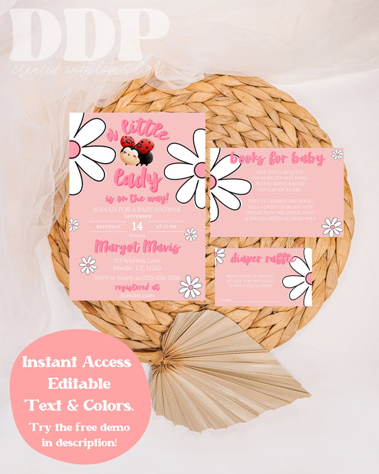 Little Ladybug Baby Shower Invitation Suite | Ladybug Baby Shower Invite Bundle | Spring Baby Shower | Summer Baby Shower Printable Invite
