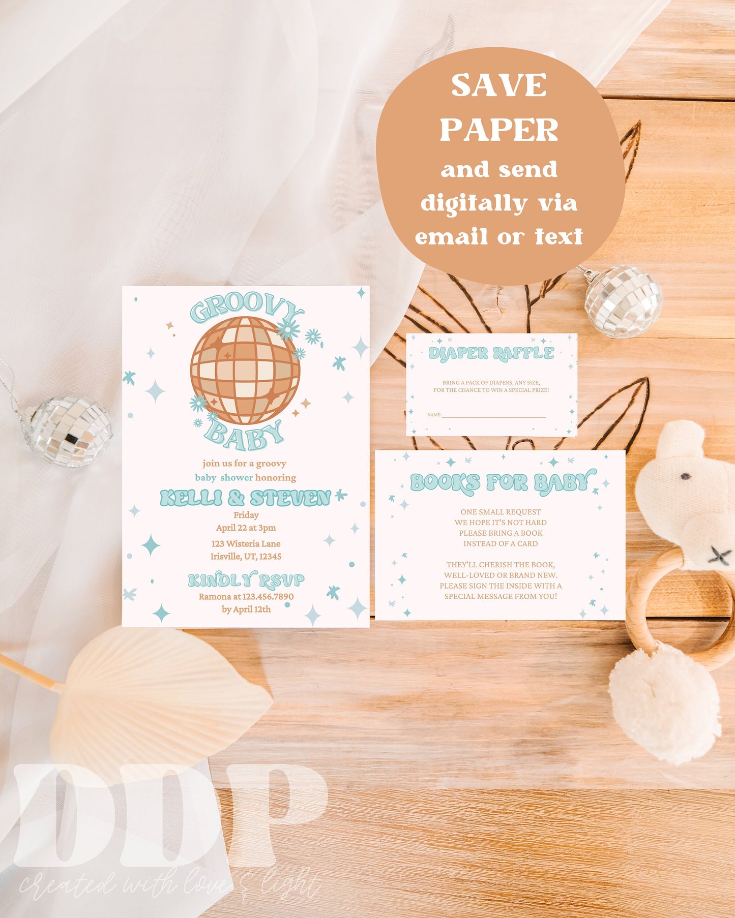 Groovy Baby Boy Shower Invitation Suite | Disco Baby Shower Invites | Retro 70s Baby Shower | Printable Invite Suite