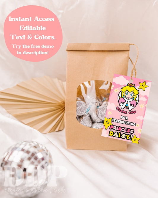 Princess Peach Themed Birthday Favor Tag | Princess Birthday Thank You Tag | Peach Inspired Birthday Party Tag | Super Mario | A08