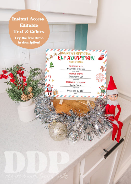EDITABLE Elf Adoption Certificate | Adopt Your Shelf Elf Certificate Adoption | Letter From Your Holiday Elf | Christmas Adopt an Elf Letter