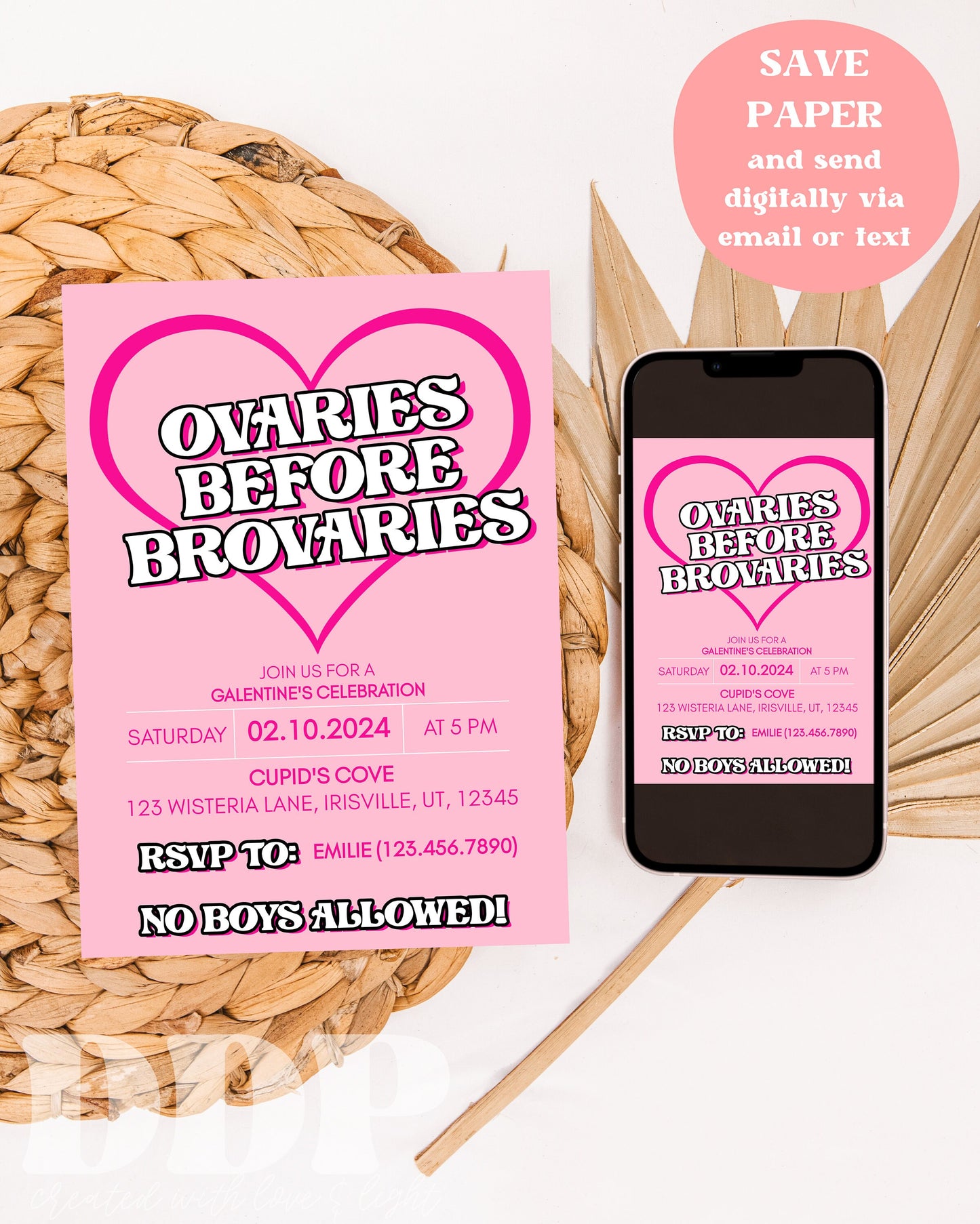 Ovaries before Brovaries Valentine's Day Invitation | Funny Galentine's Day Party Invite | Girls Night Invite | Valentine's Day Party Invite