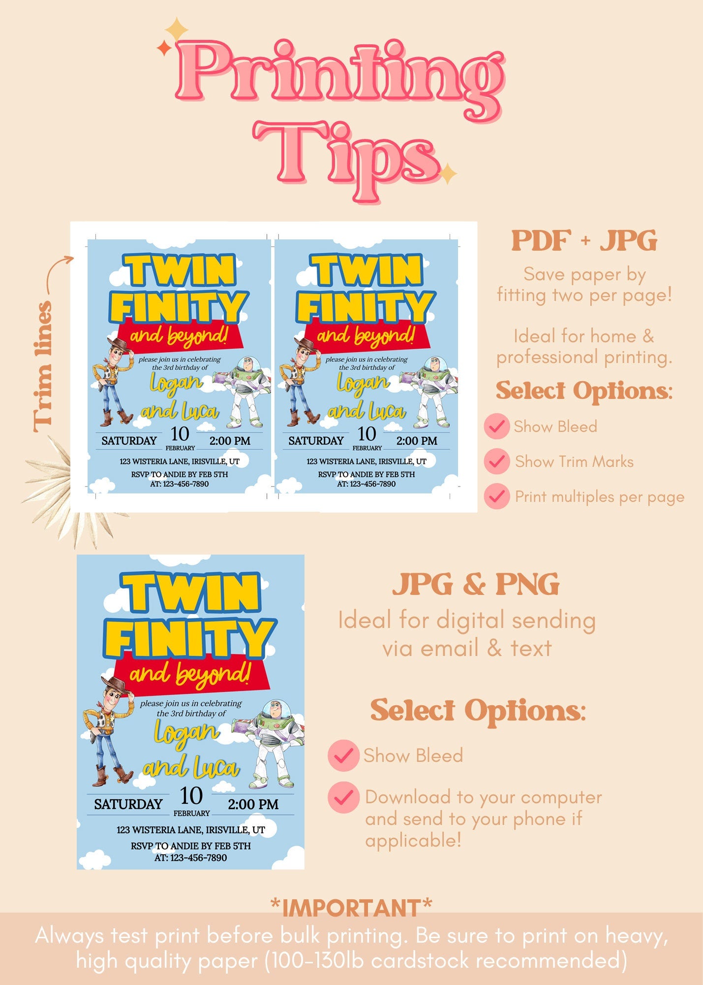 ANY AGE TWINS Toy Story Inspired Birthday | Twin Infinity and Beyond Invitation | Twin Infinity and Beyond Birthday Invitation