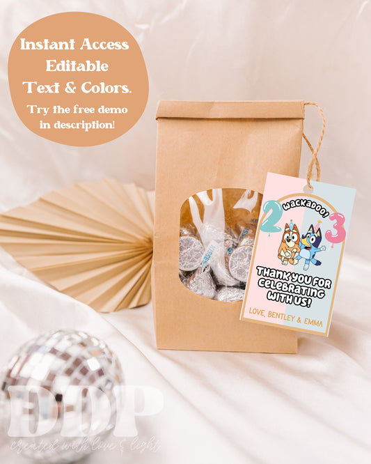 Joint Birthday Blue Dog Themed Birthday Gift Tag | Blue Dog Inspired Birthday Gift Label | Blue Dog Birthday Favor Tag | A03