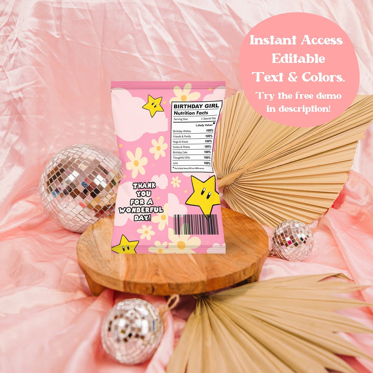 Princess Peach Chips Bag Label | Editable Princess Peach Party Decor | Peach Inspired Birthday Party Chips Label | A08