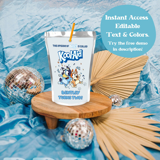 Aussie Dog Juice Pouch Label | Boys Dog Party Party Decor | Blue Heeler Birthday Party Supplies | Capri Sun Koolaid Jammers Label | A02