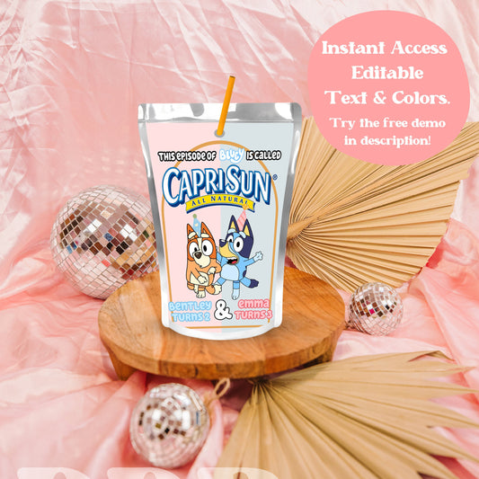 Blue Dog Joint Juice Pouch Label | Dog Party Siblings Decor | Blue Dog Birthday Party Supplies | Capri Sun Koolaid Jammers Label | A03